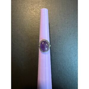 Natural Stone Amethyst Silver Plated Size 7.5